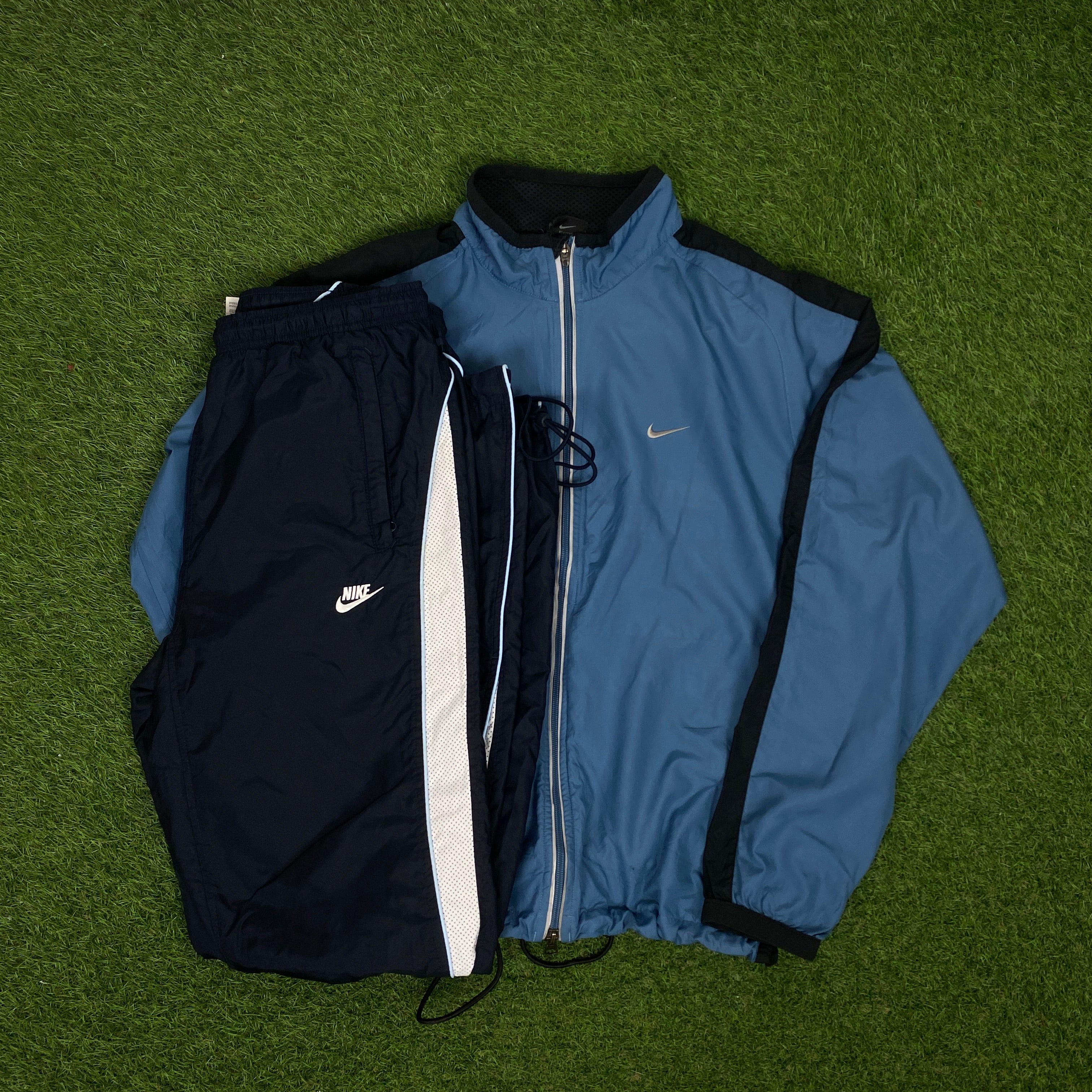 00s Nike Clima-Fit Windbreaker Jacket + Joggers Set Blue Medium