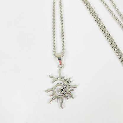 Vintage Sun Charm Necklace Silver