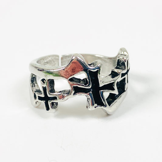 Vintage Adjustable Cross Band Ring Silver