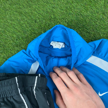 00s Nike Piping Windbreaker Tracksuit Set Jacket + Joggers Blue XL