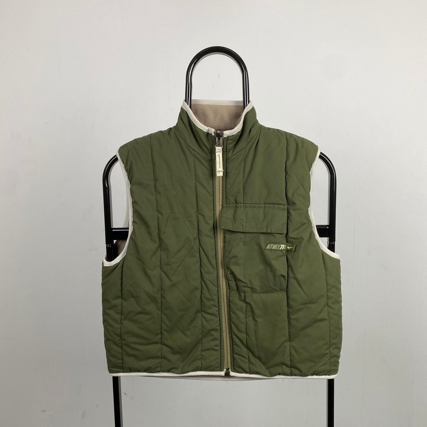 00s Nike Reversible Fleece Gilet Jacket Brown Green XS