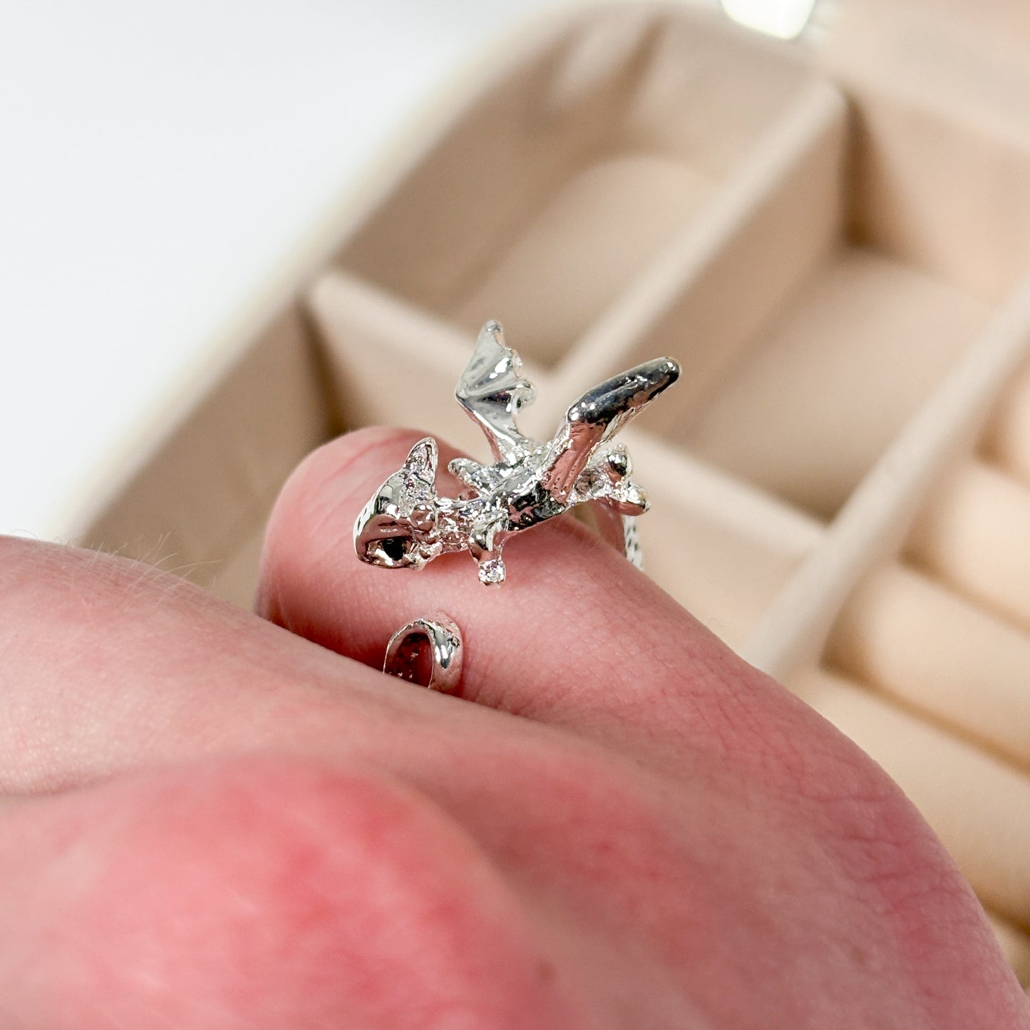 Adjustable Mini Dragon Ring Silver