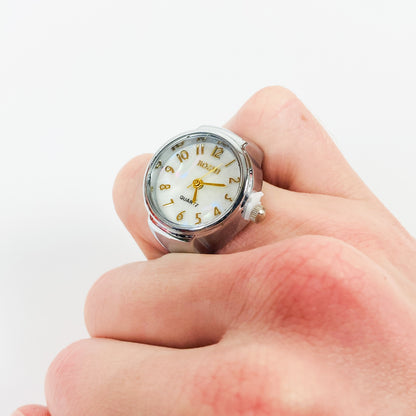 Retro Adjustable Watch Ring Silver White