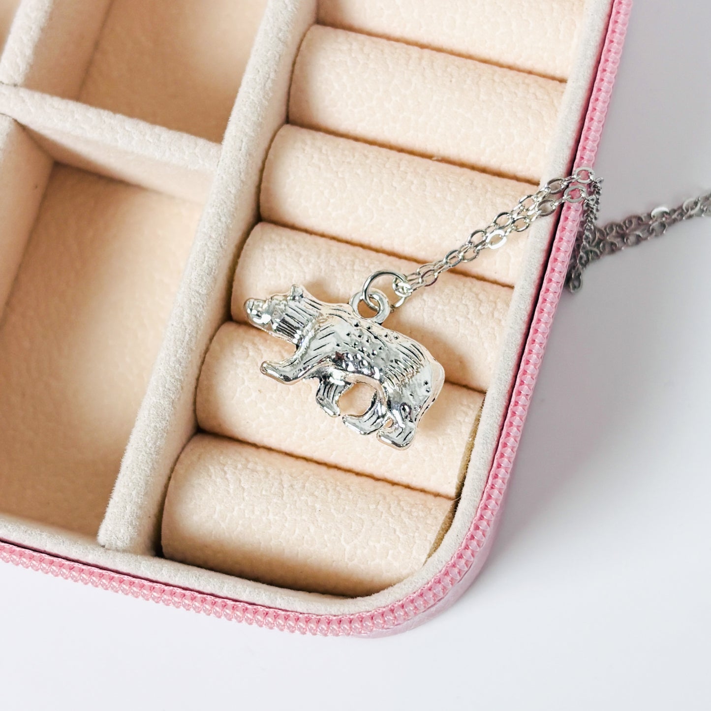 Bear Charm Necklace Silver