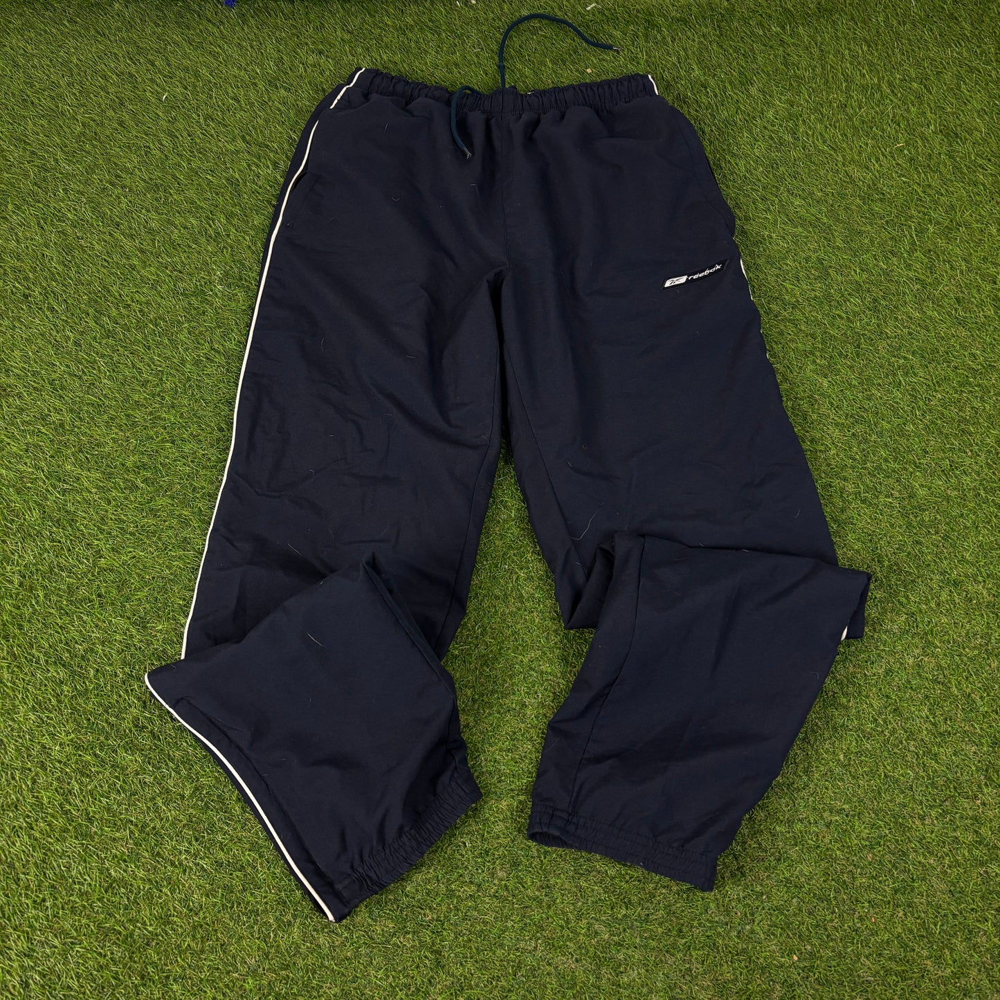 00s Reebok Piping Windbreaker Jacket + Joggers Set Blue Small