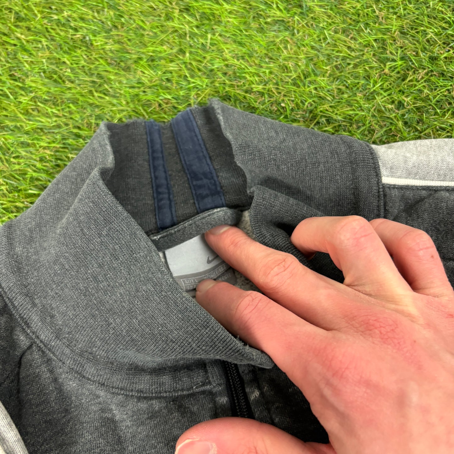 00s Nike Cotton Tracksuit Jacket + Joggers Set Grey Large