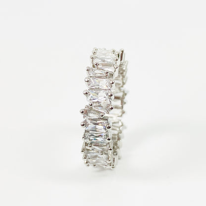 Vintage Cut Gemstone Band Ring Silver