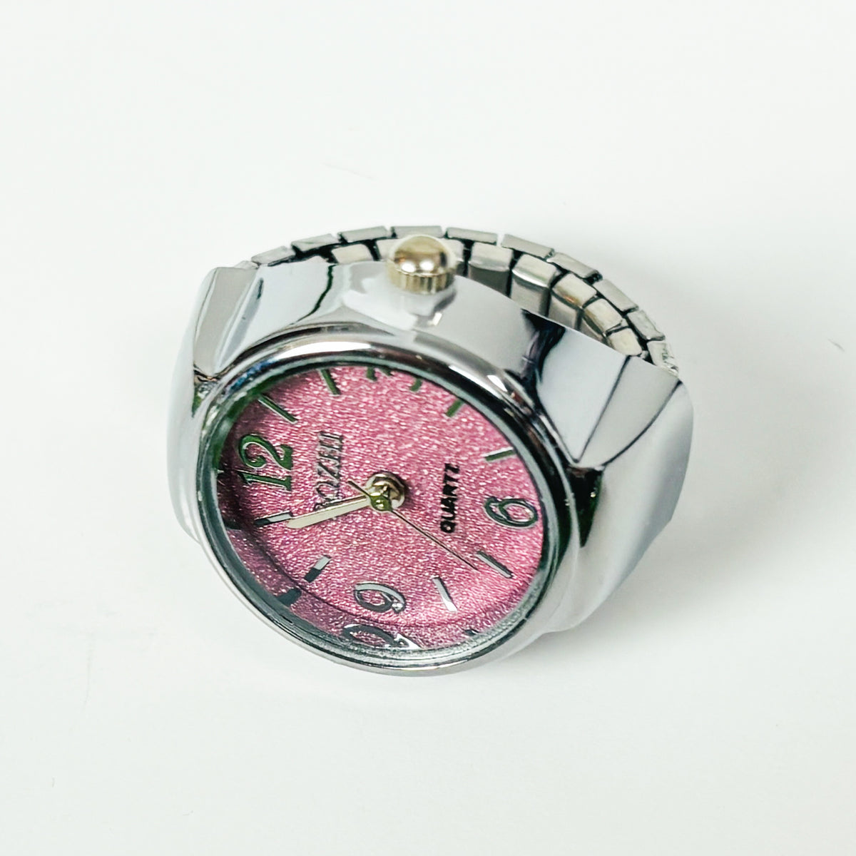 Adjustable Watch Ring Pink Glitter