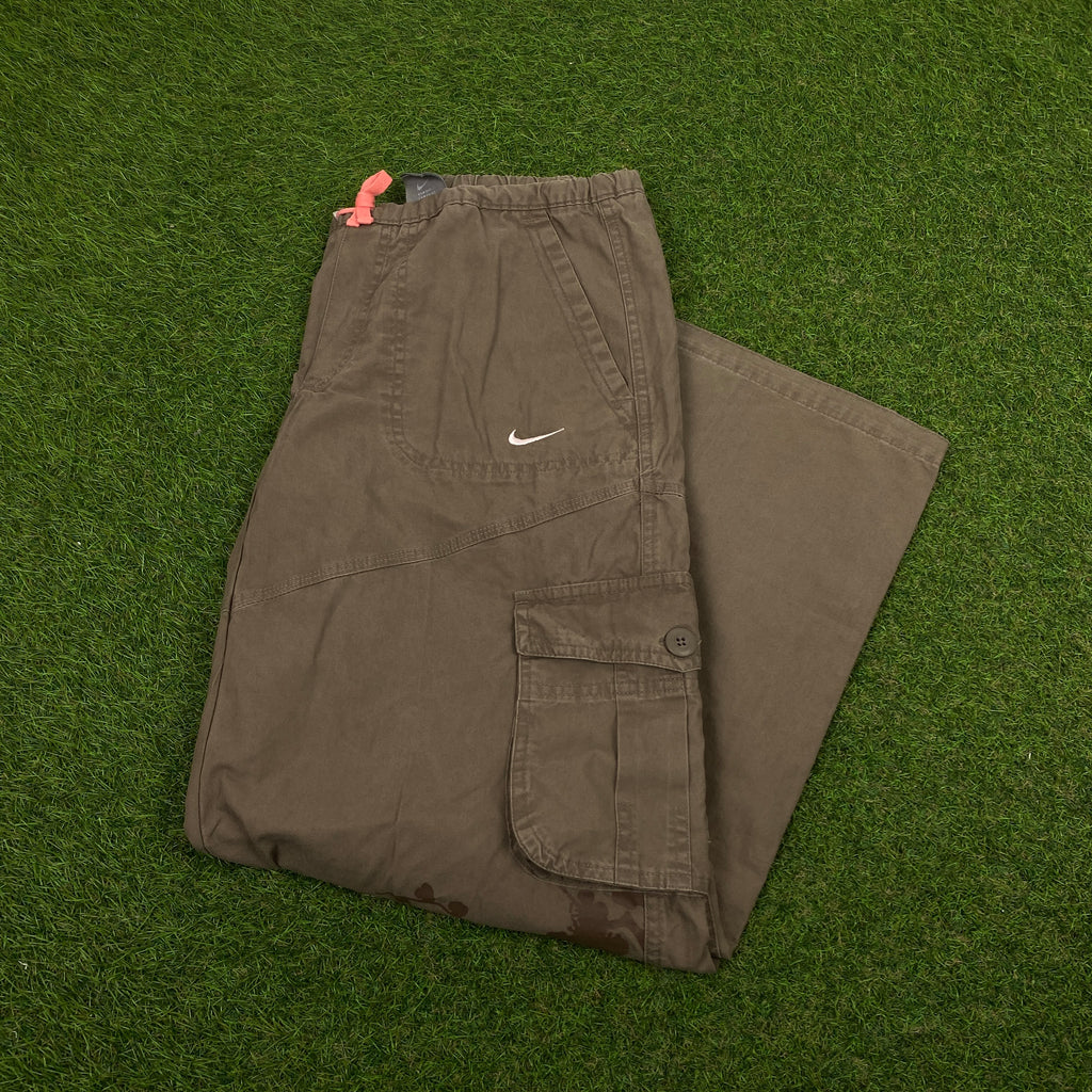 00s Nike Wide Leg Cargo Trousers Joggers Brown XS