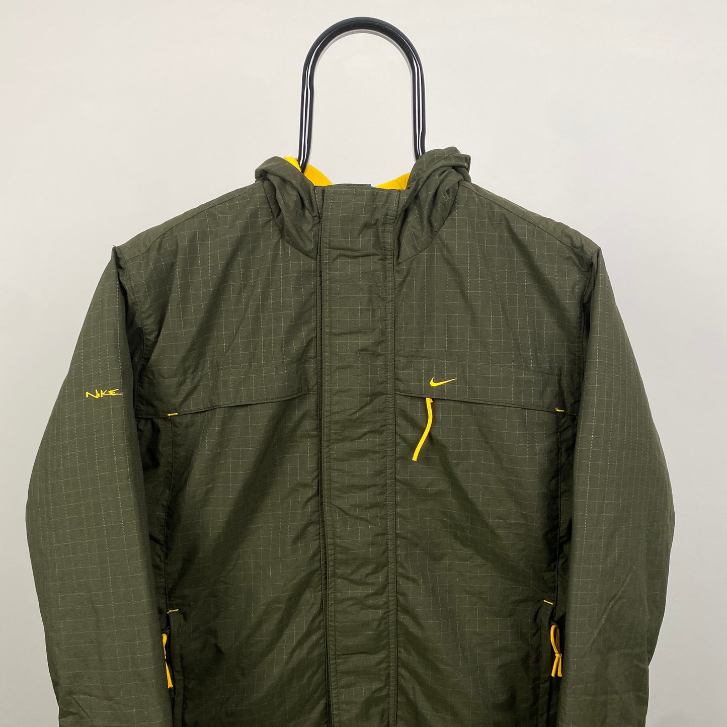 00s Nike Fleece Lined Grid Coat Jacket Green XS