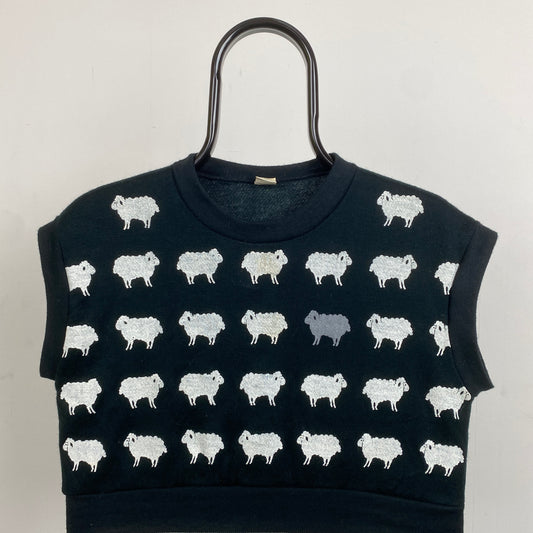 Retro Sheep Knit Sweater Vest Sweatshirt Black XS