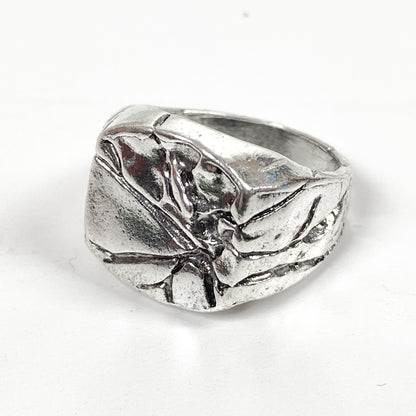 Retro Vintage Cracked Signet Ring Silver