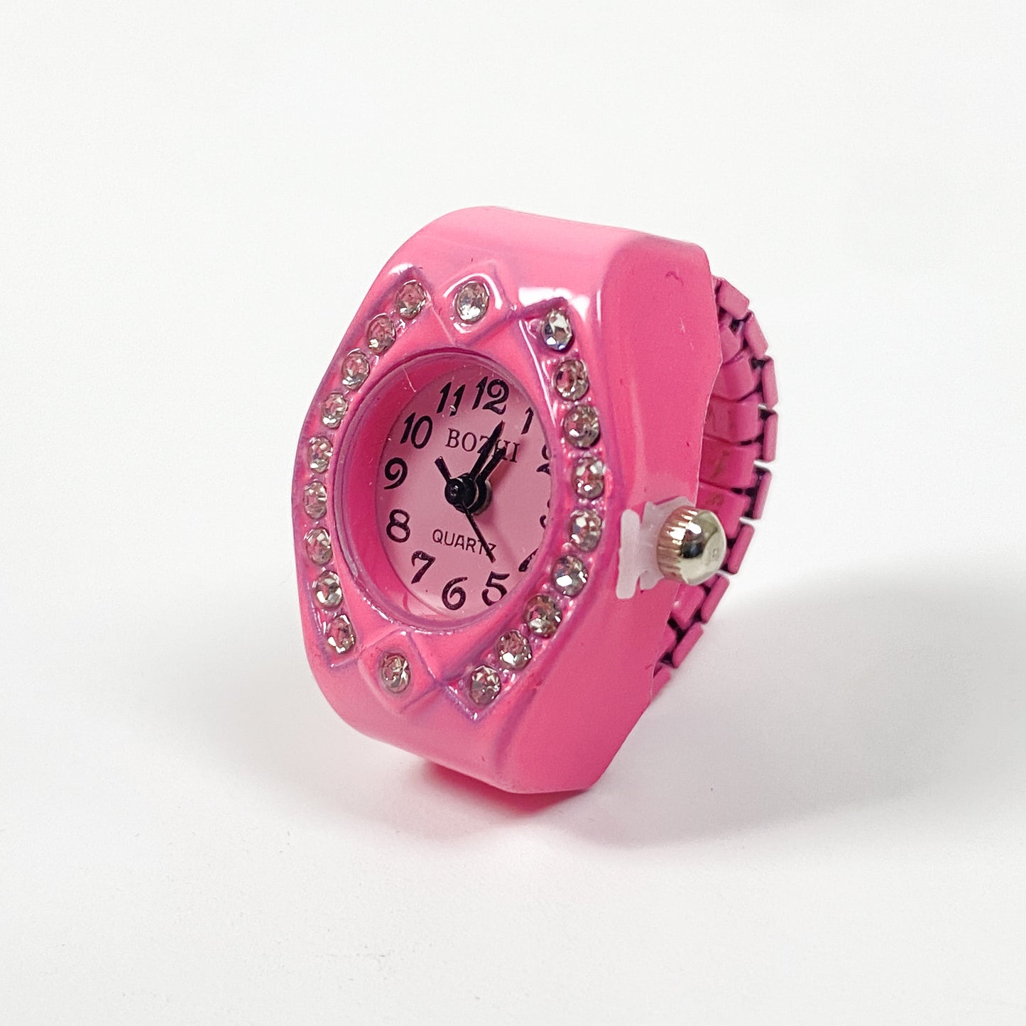 Encrusted Watch Ring Adjustable Pink