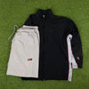 90s Nike Piping Tracksuit Set Jacket + Joggers Black XL