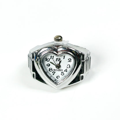 Vintage Heart Watch Ring Silver