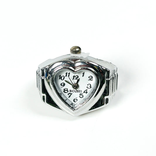 Vintage Heart Watch Ring Silver