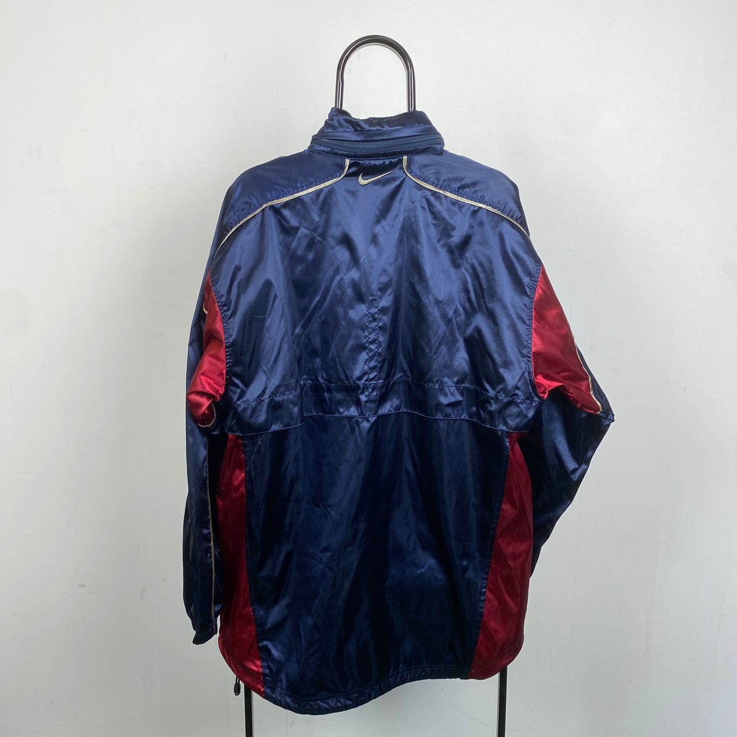 90s Nike Shiny Nylon Windbreaker Jacket Blue Large