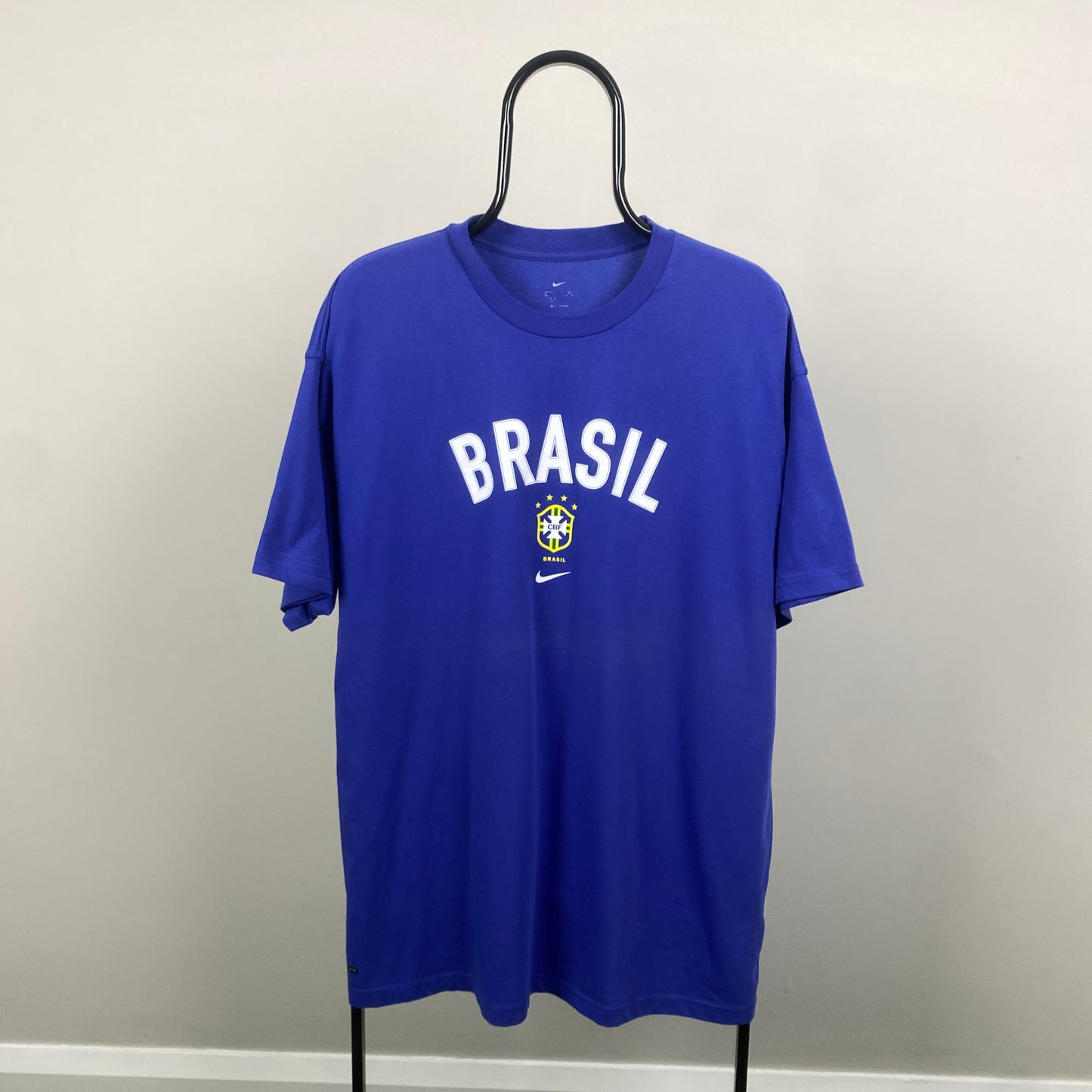 90s Nike Brazil Carlos Football Shirt T-Shirt Blue XL