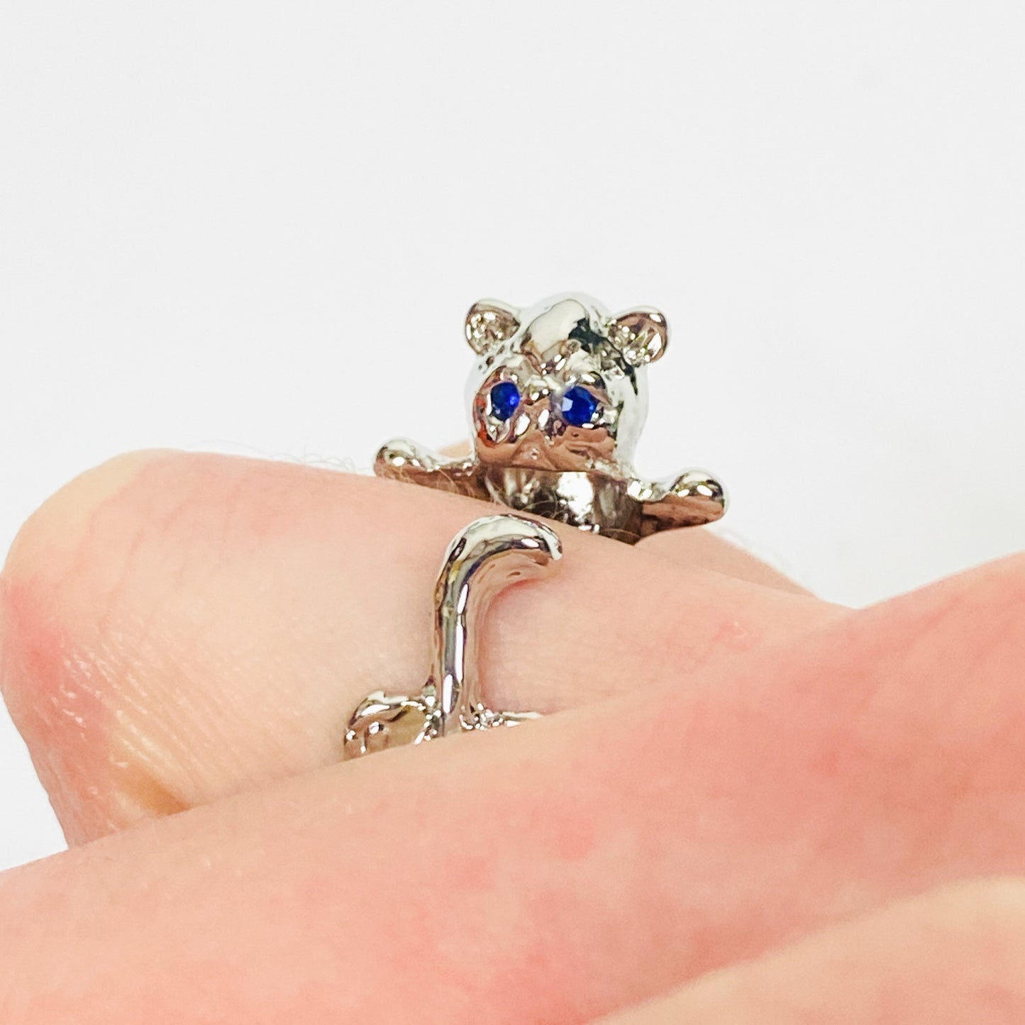 Retro Adjustable Cat Gem Ring Silver