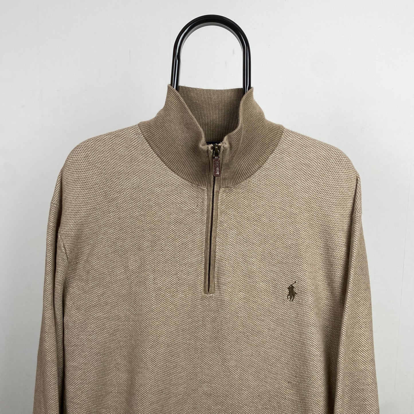 Retro Polo Ralph Lauren 1/4 Zip Sweatshirt Brown XL