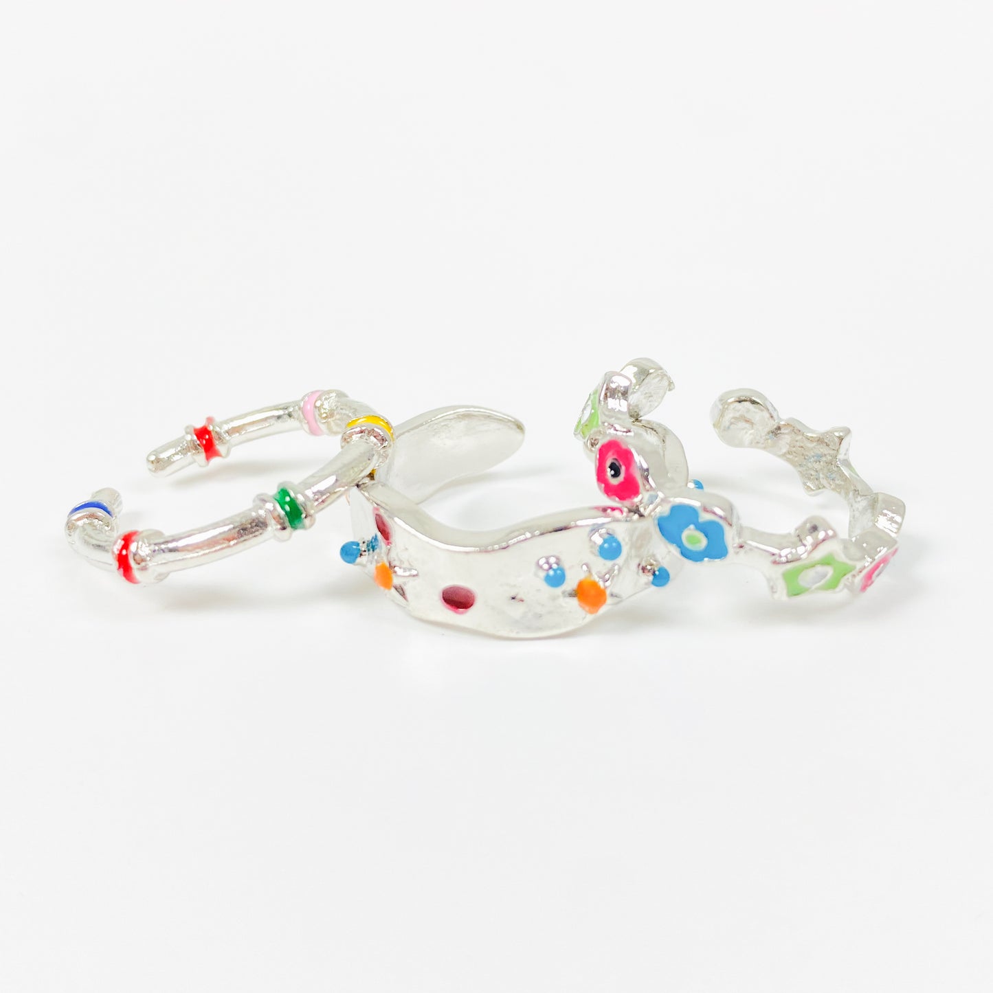 Flower Stacking Ring Set Silver