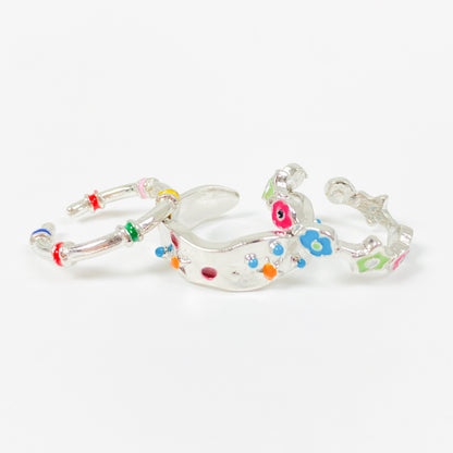 Flower Stacking Ring Set Silver