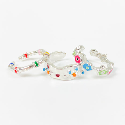 Flower Stacking Ring Set Silver