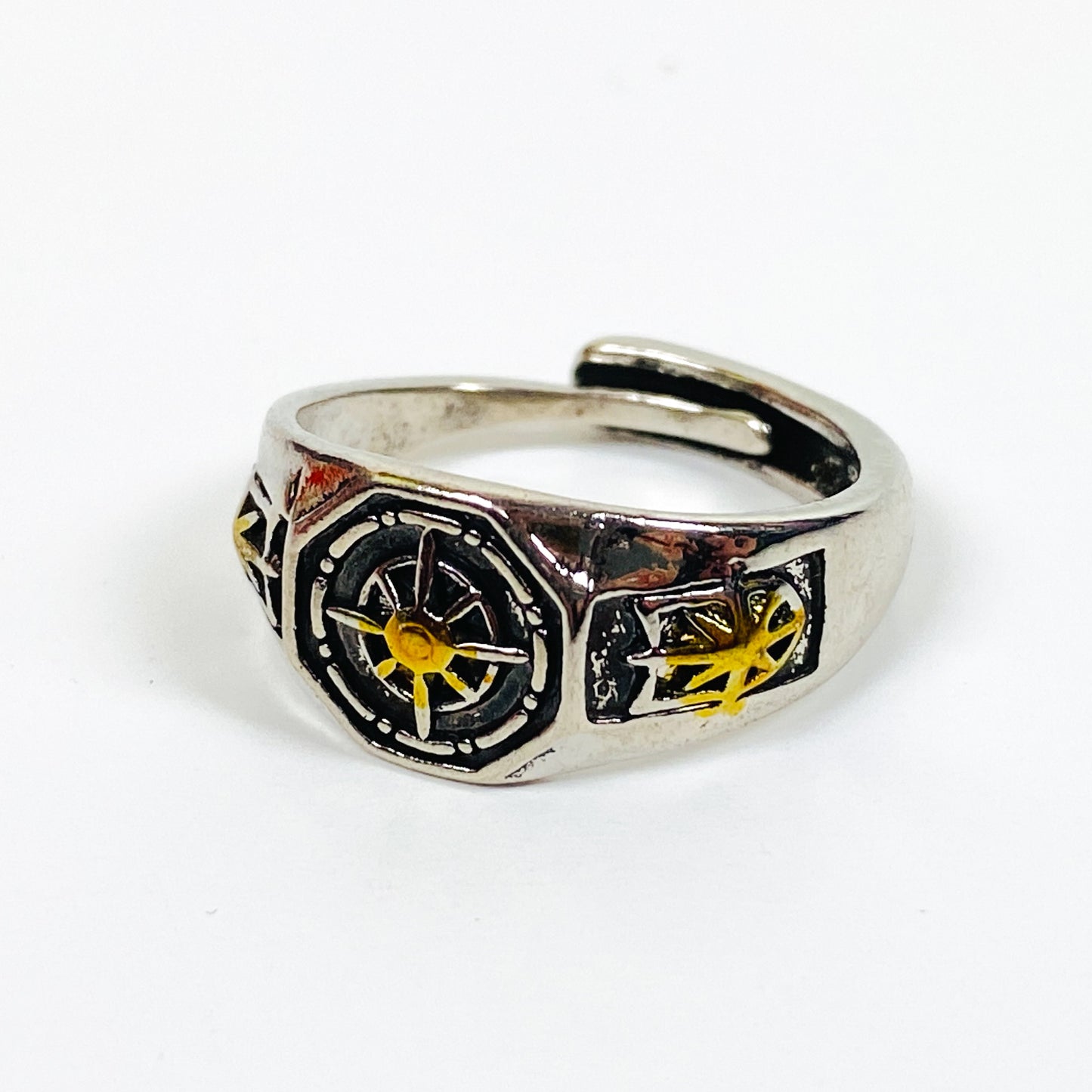 Retro Adjustable Compass Ring Silver