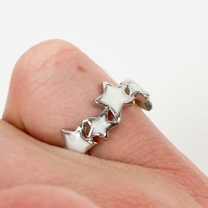 Vintage Retro Adjustable Star Ring Silver White