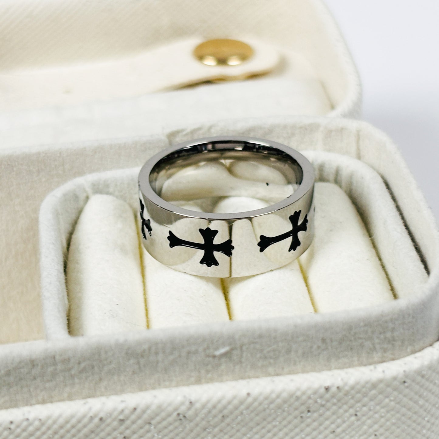 Retro Gothic Cross Band Ring Silver