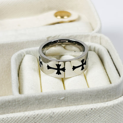 Retro Gothic Cross Band Ring Silver