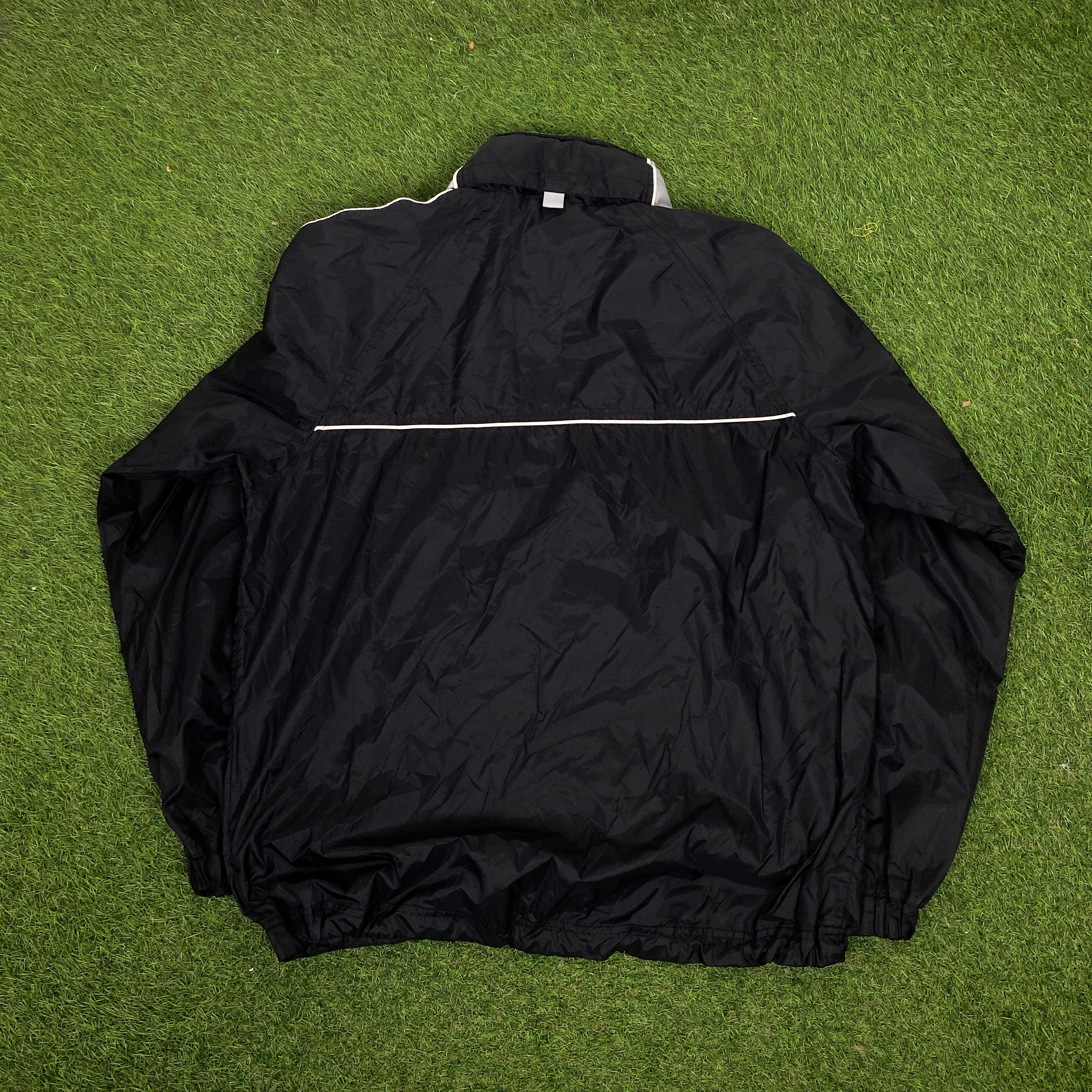 90s Nike Piping Windbreaker Jacket + Joggers Set Black Medium