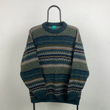 Retro Wool Knit Sweatshirt Green Large