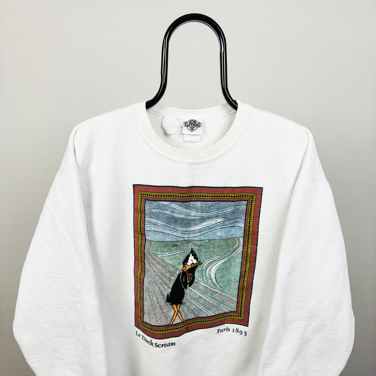 90s Looney Tunes Daffy Duck Scream Sweatshirt White Large