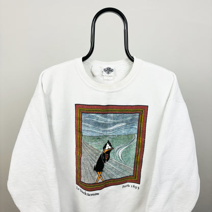 90s Looney Tunes Daffy Duck Scream Sweatshirt White Large