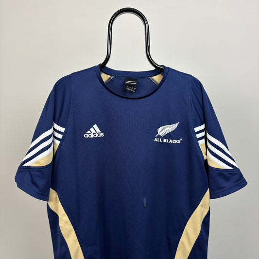 00s Adidas All Blacks Rugby T-Shirt Blue Large