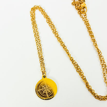 Vintage Compass Necklace Gold