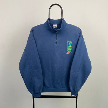 90s Nike 1/4 Zip Sweatshirt Blue Small