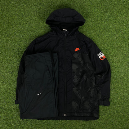 00s Nike Air Max Windbreaker Jacket + Joggers Set Black Small