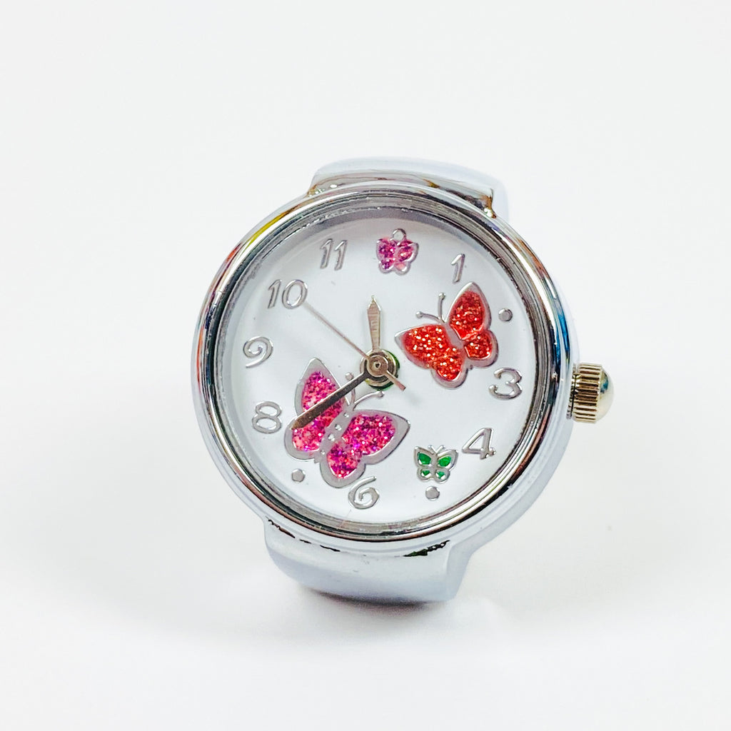 Retro Adjustable Butterfly Watch Ring Silver White