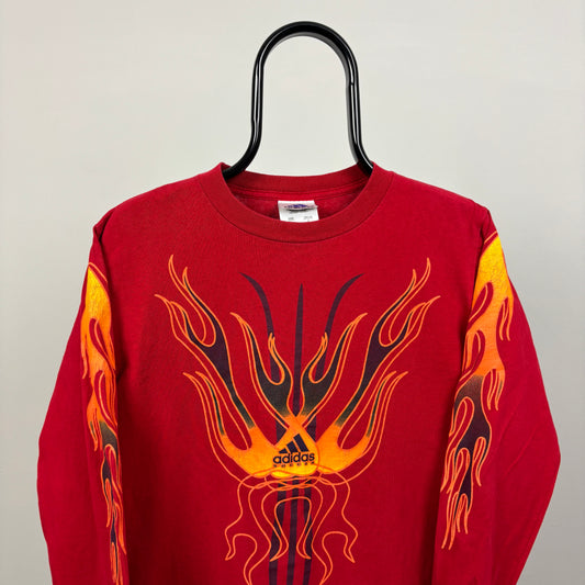 90s Adidas Japan Long Sleeve T-Shirt Red Small