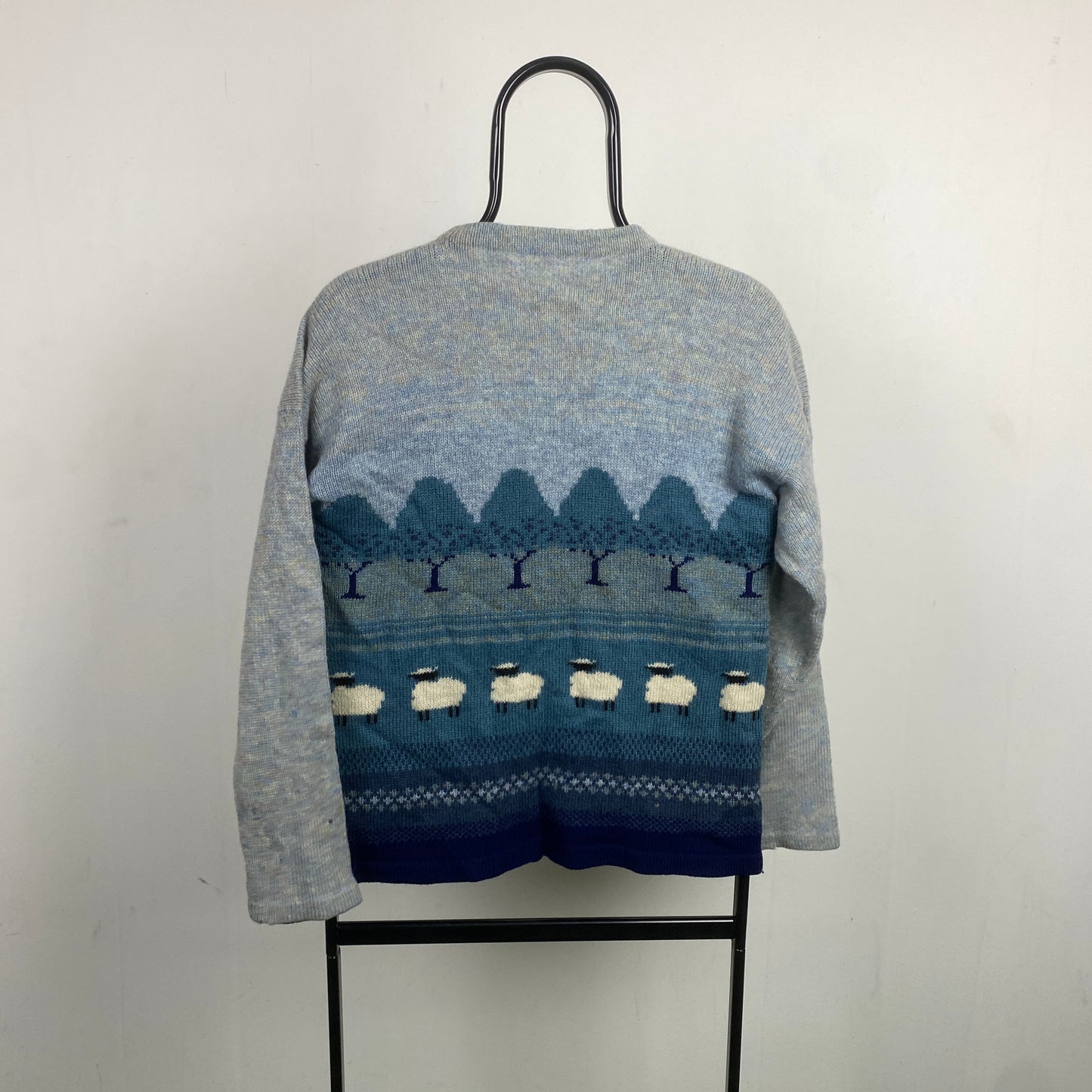 Retro Sheep Wool Knit Sweatshirt Blue Small