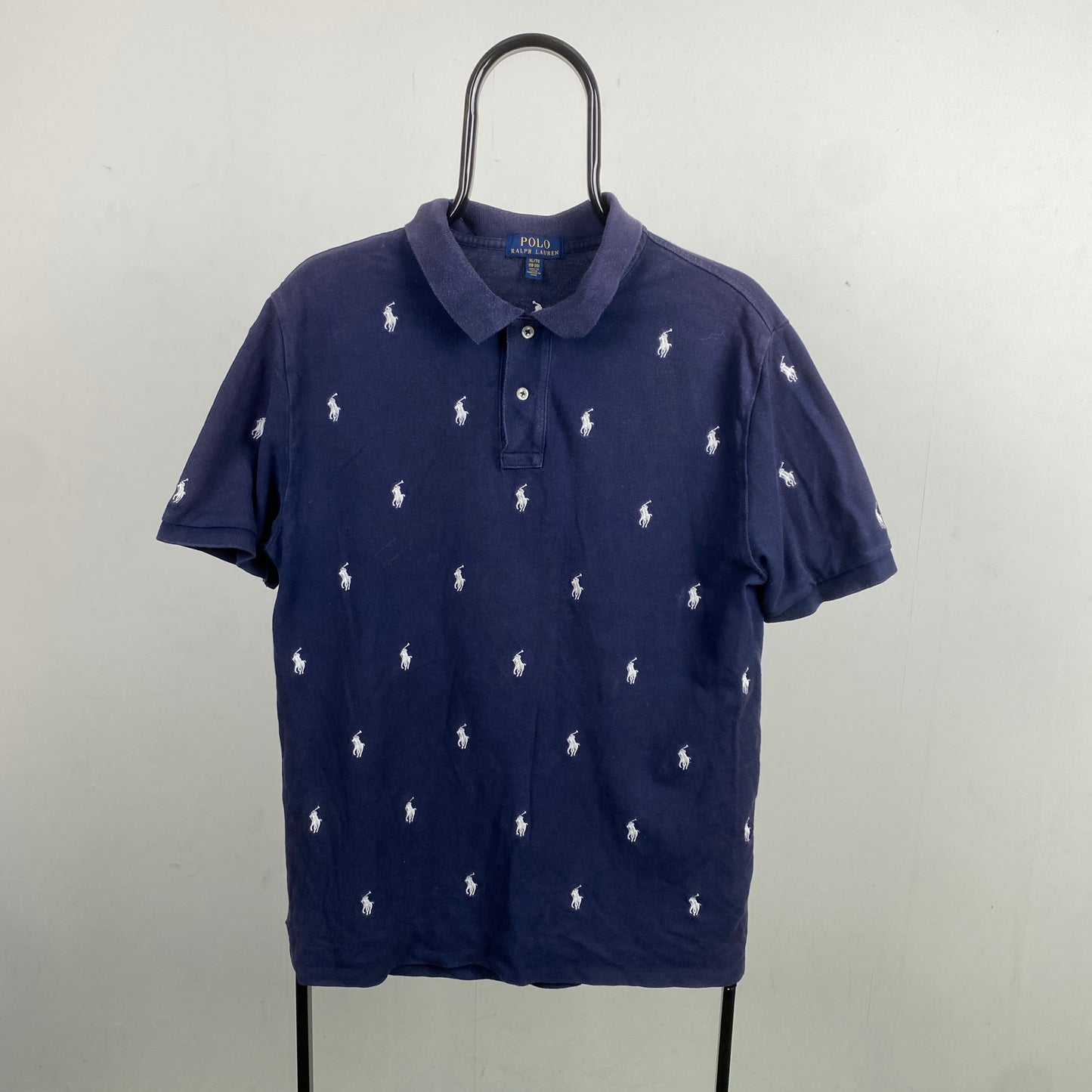 Retro Polo Ralph Lauren Polo Shirt T-Shirt Blue Small