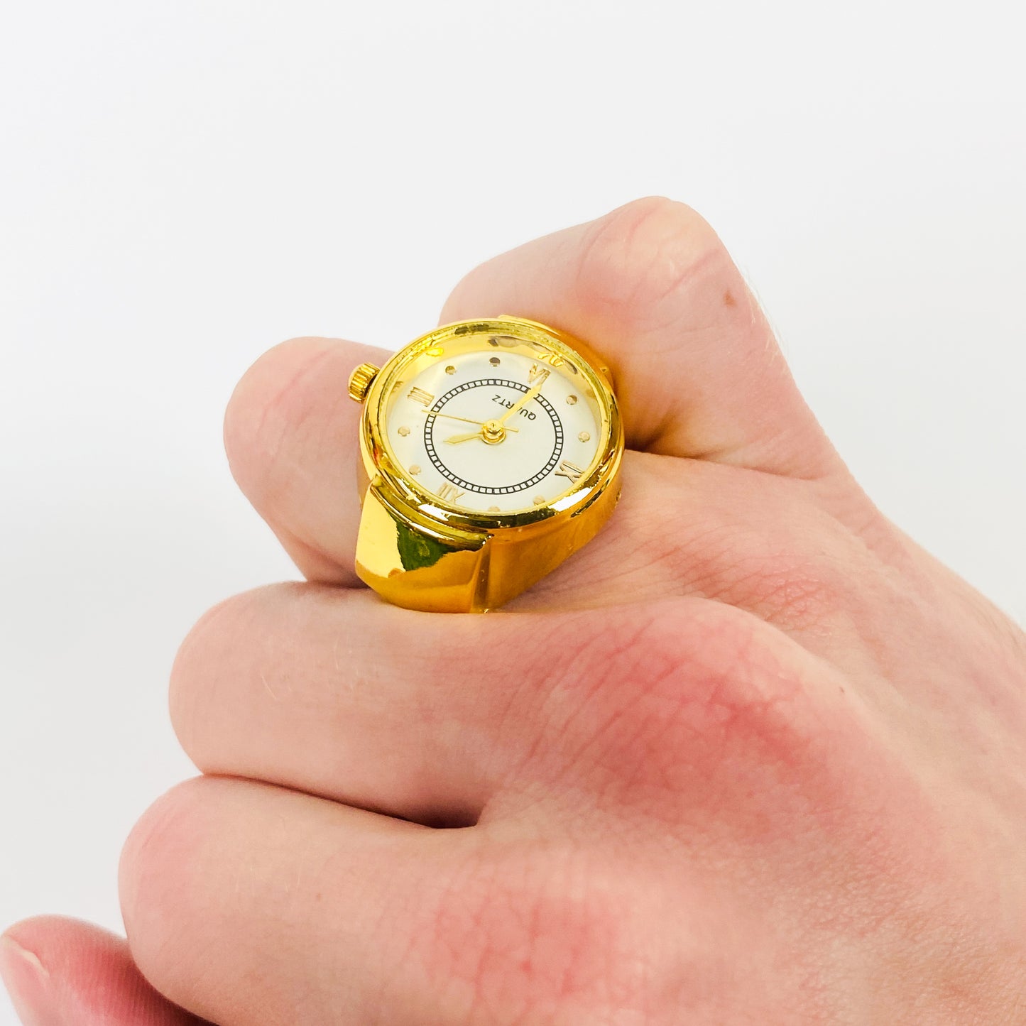 Retro Adjustable Watch Ring Gold White