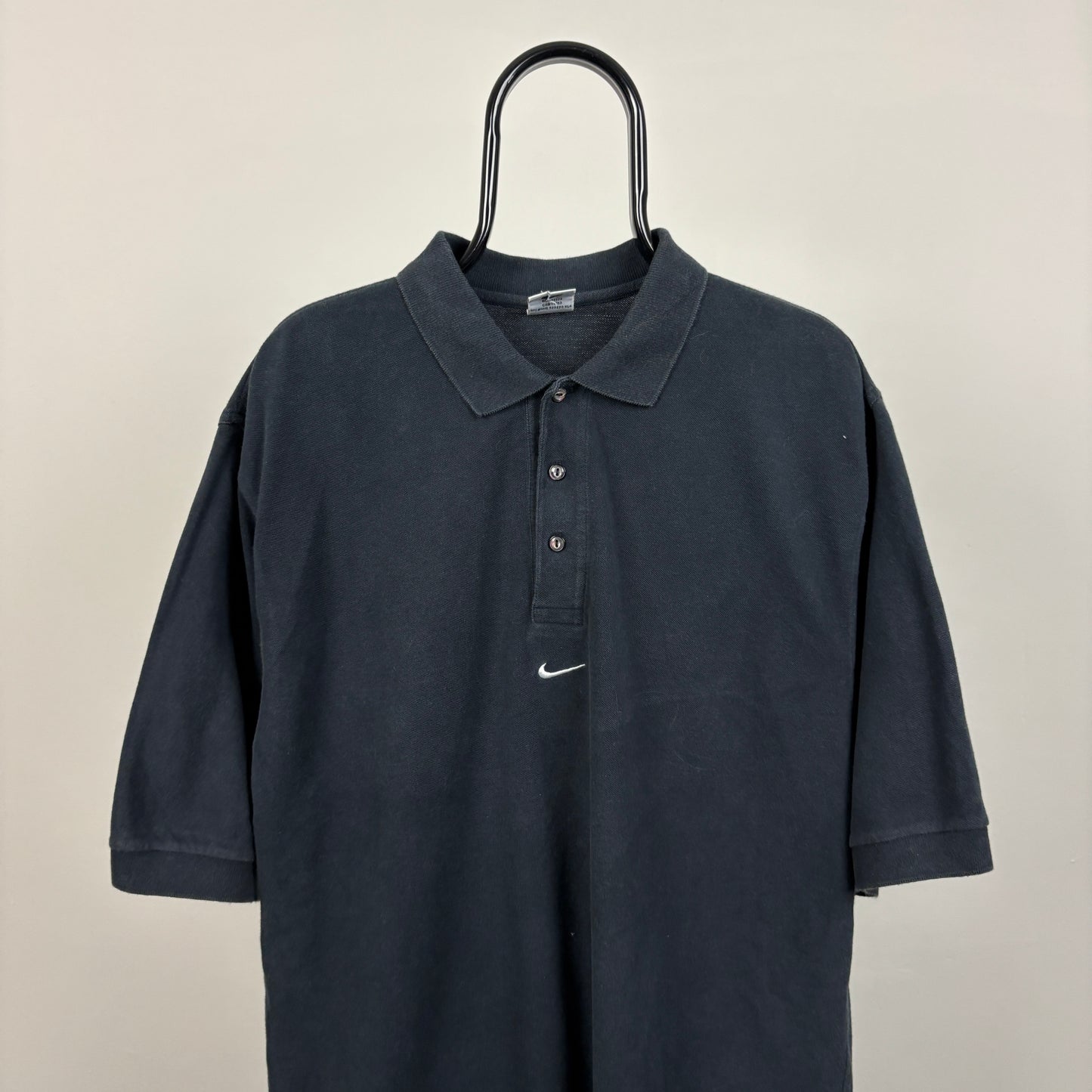 90s Nike Polo Shirt T-Shirt Black Medium