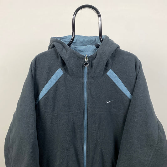 90s Nike Reversible Fleece Coat Jacket Blue XL