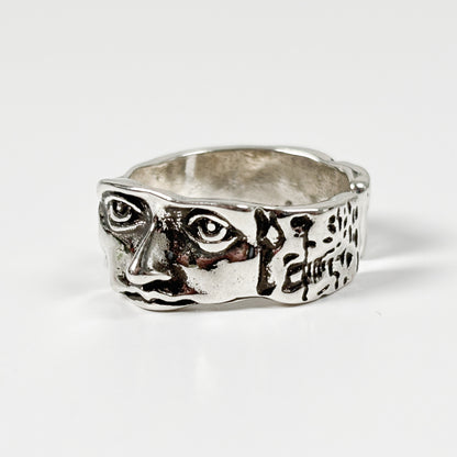 Carved Face Ring Silver