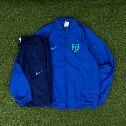 00s Nike England Windbreaker Jacket + Joggers Set Blue Small