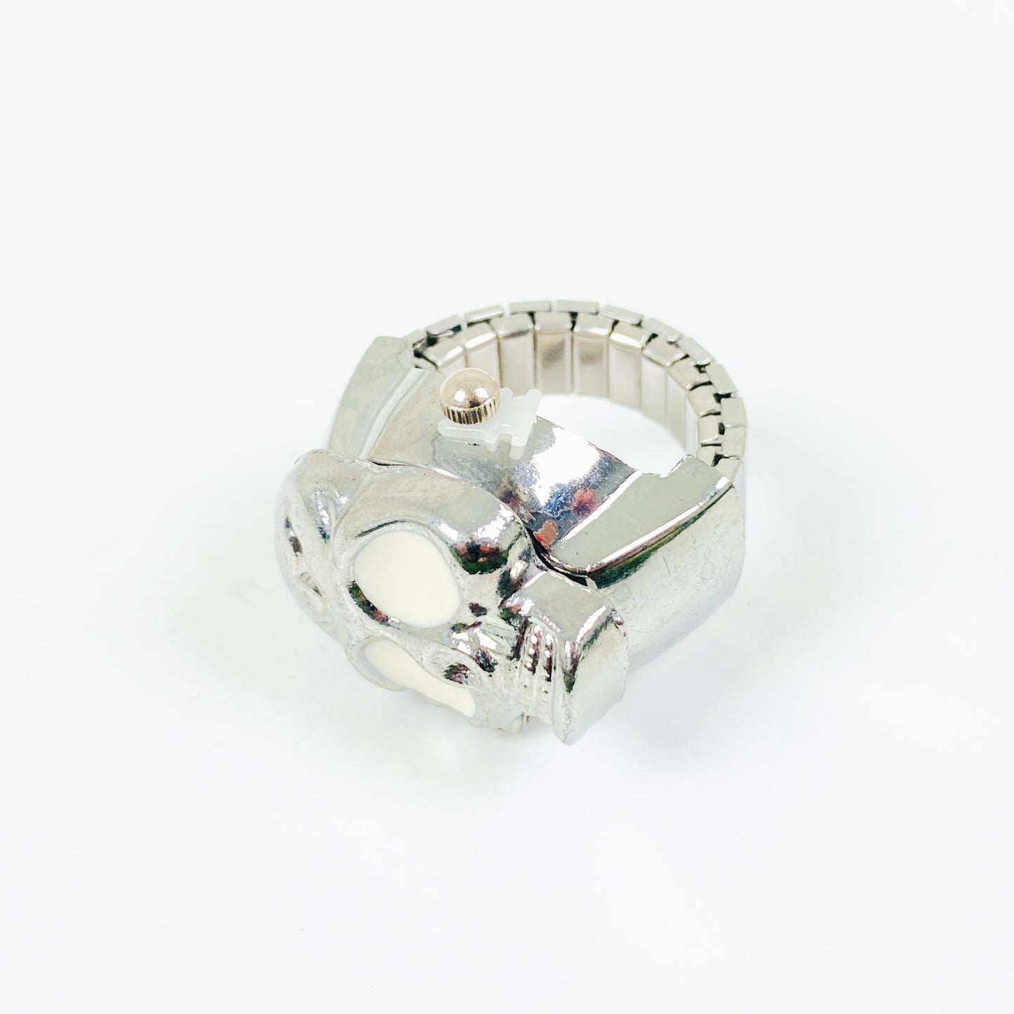 Skull Cap Adjustable Watch Ring Silver