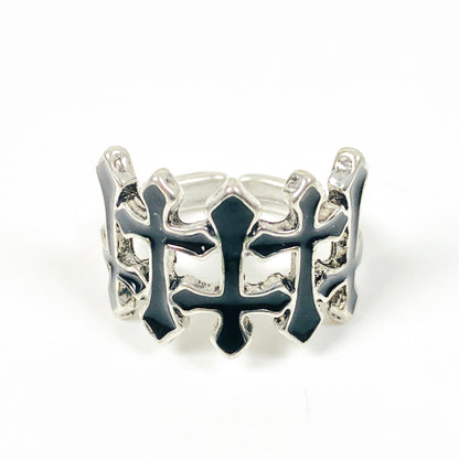 Adjustable Antique Enamel Cross Ring Silver